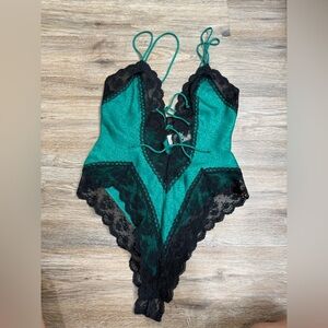 Vintage Gold Label Victorias Secret Green Teddy Size S